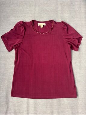 MICHAEL Michael Kors Burgundy Short Sleeve Top with Stud Trim